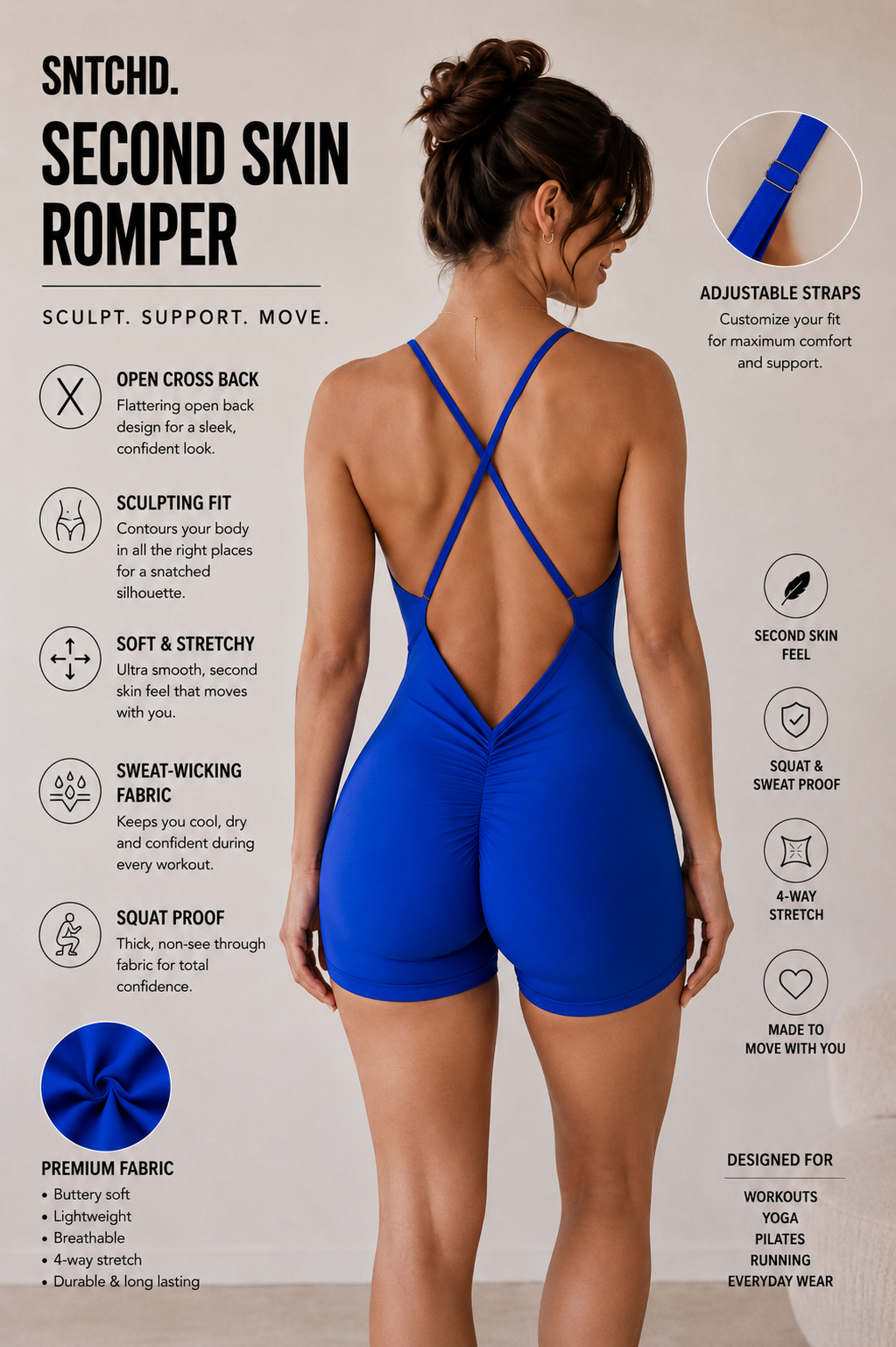 SNTCHD. Second Skin Romper –     Velocity Blue