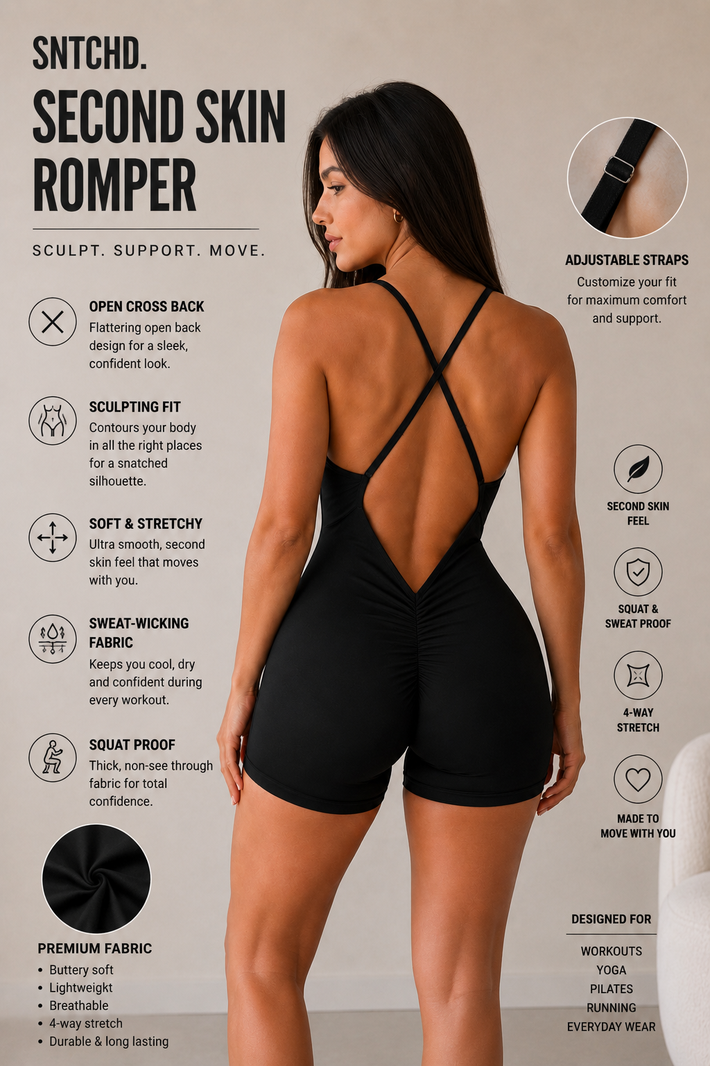 SNTCHD. Second Skin Romper - Jet Black